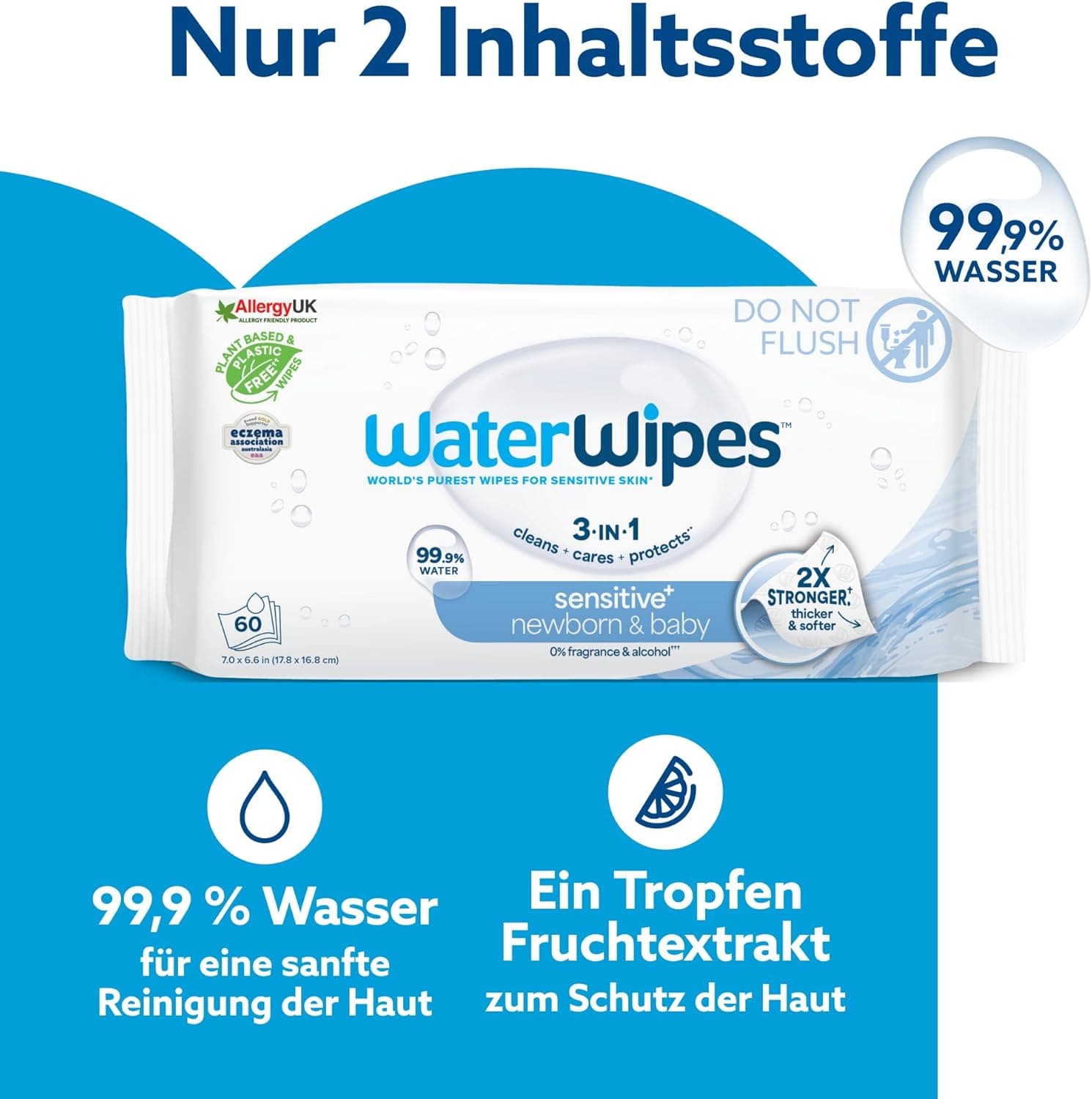 Servetele umede WaterWipes Plastic-Free Original, 60 buc
