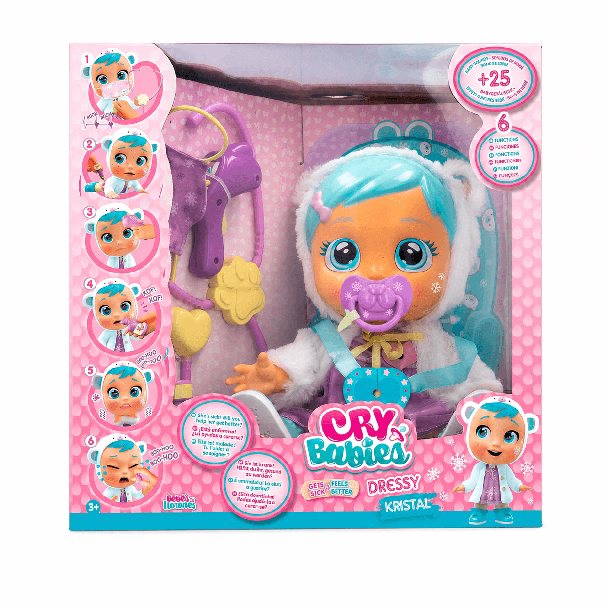 Papusa Cry Babies Kristal, cu functii interactive si accesorii medicale