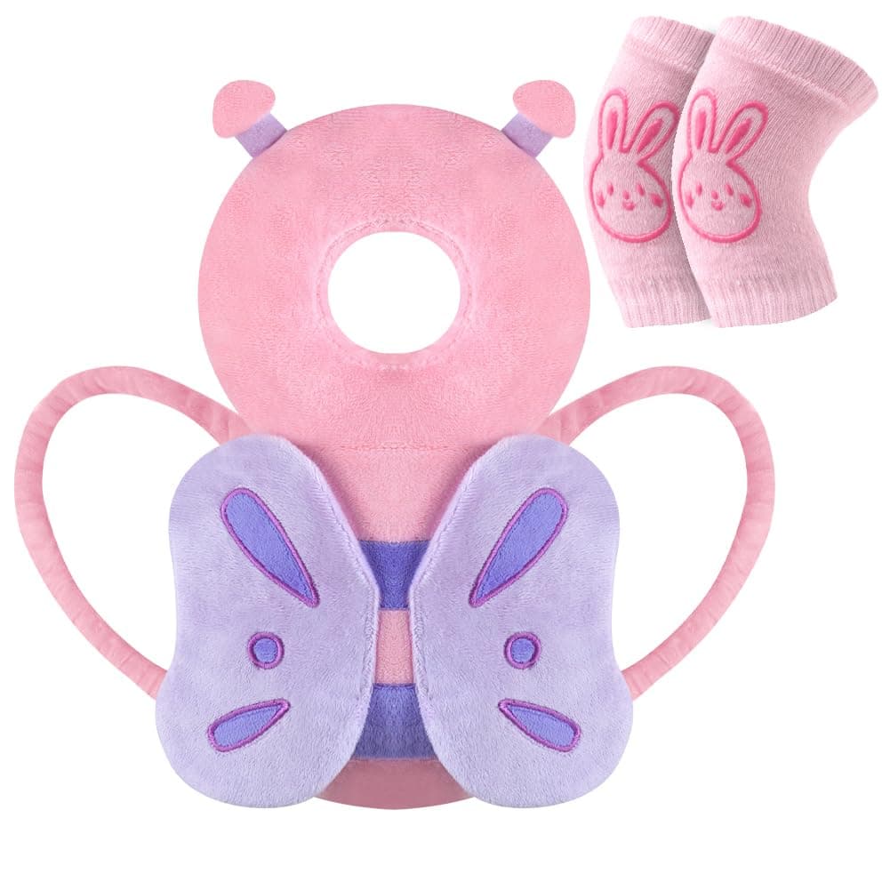 Perna de protectie cap primii pasi + genunchiere bebe, roz